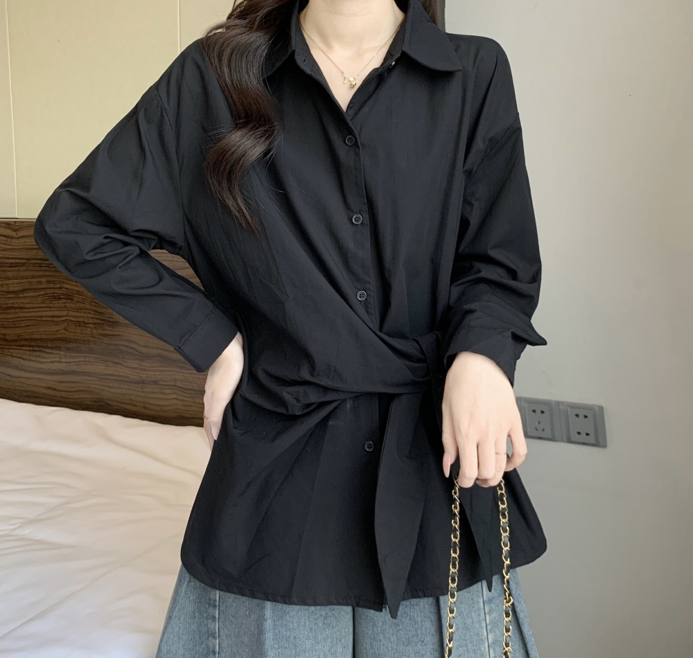 Slim fat bandage tops pinched waist temperament autumn shirt