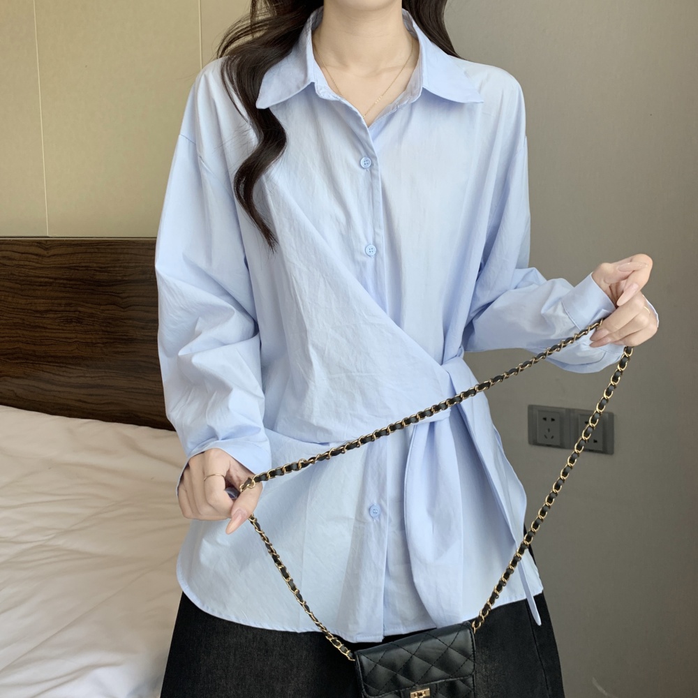 Slim fat bandage tops pinched waist temperament autumn shirt