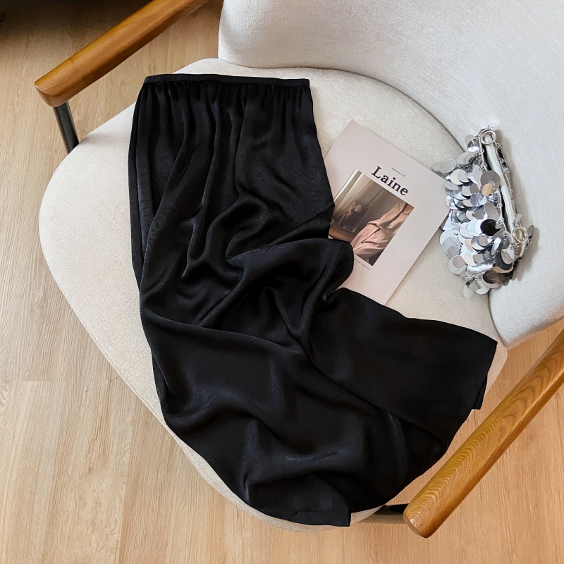 Satin long high waist straight skirt for women