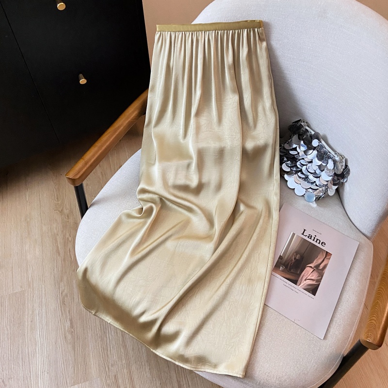 Satin long high waist straight skirt for women