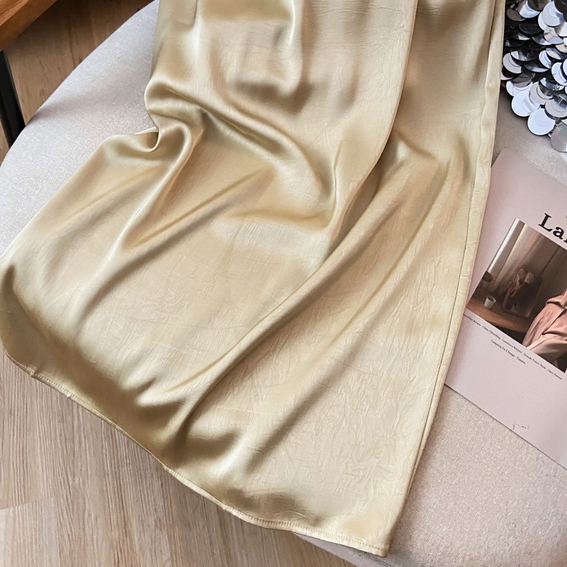 Satin long high waist straight skirt for women