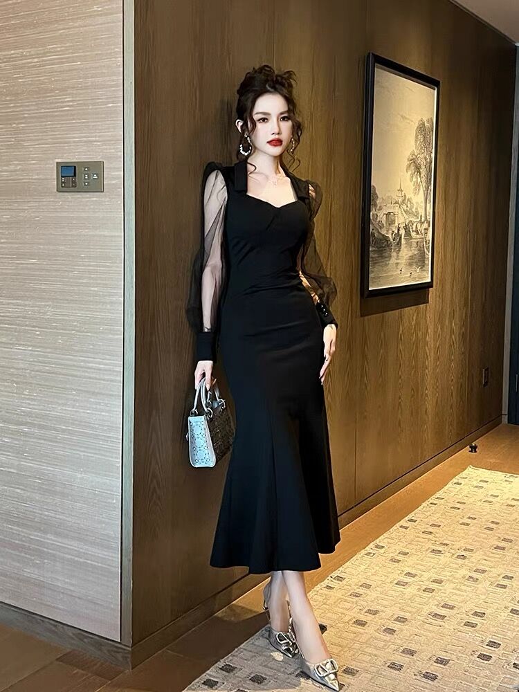 Temperament slim dress Hepburn style France style evening dress