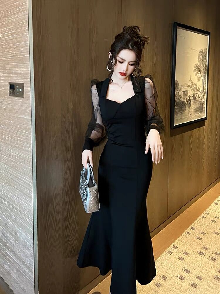 Temperament slim dress Hepburn style France style evening dress