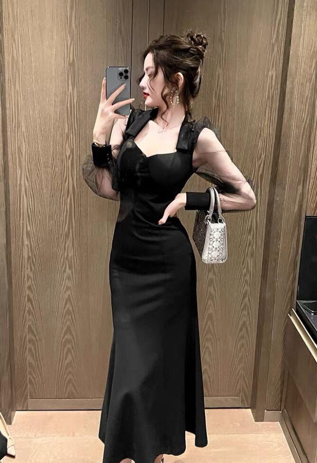 Temperament slim dress Hepburn style France style evening dress