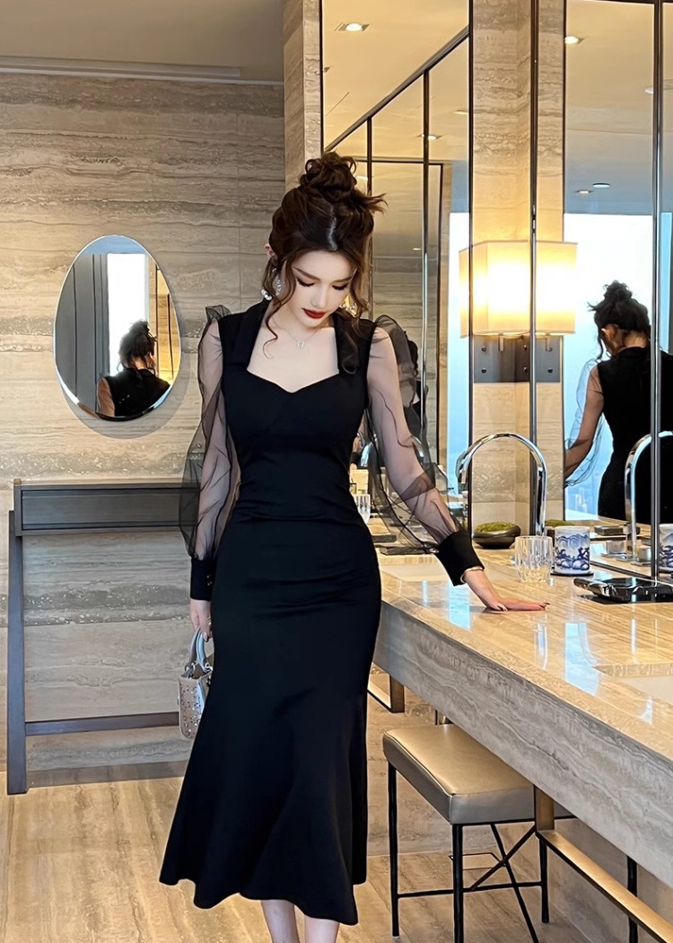 Temperament slim dress Hepburn style France style evening dress