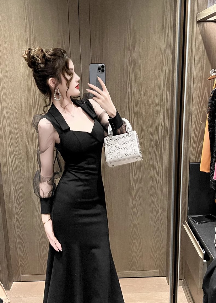 Temperament slim dress Hepburn style France style evening dress