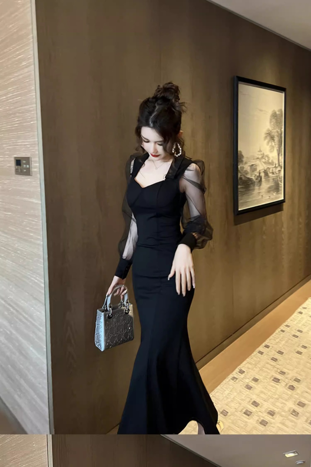 Temperament slim dress Hepburn style France style evening dress