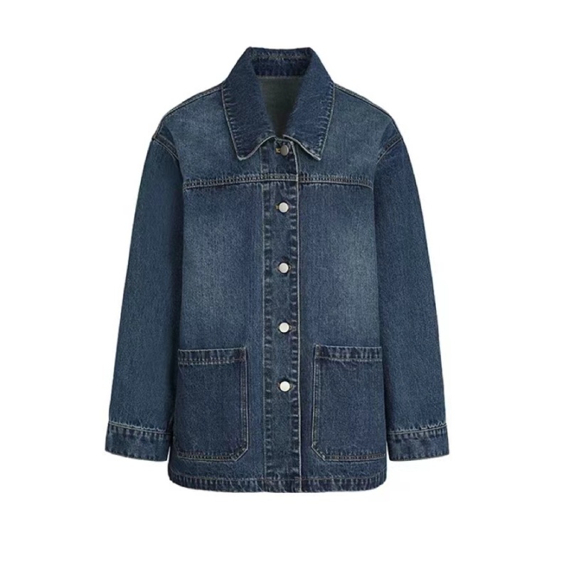 Loose simple Casual denim coat retro autumn lapel tops for women