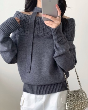 Flat shoulder niche tops gray long sleeve sweater