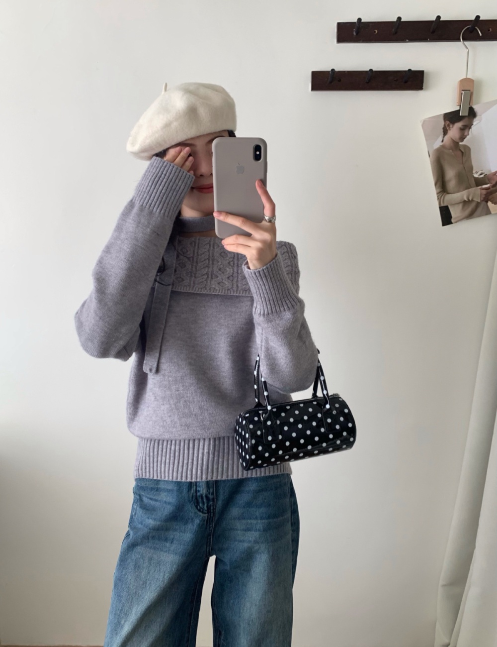 Flat shoulder niche tops gray long sleeve sweater
