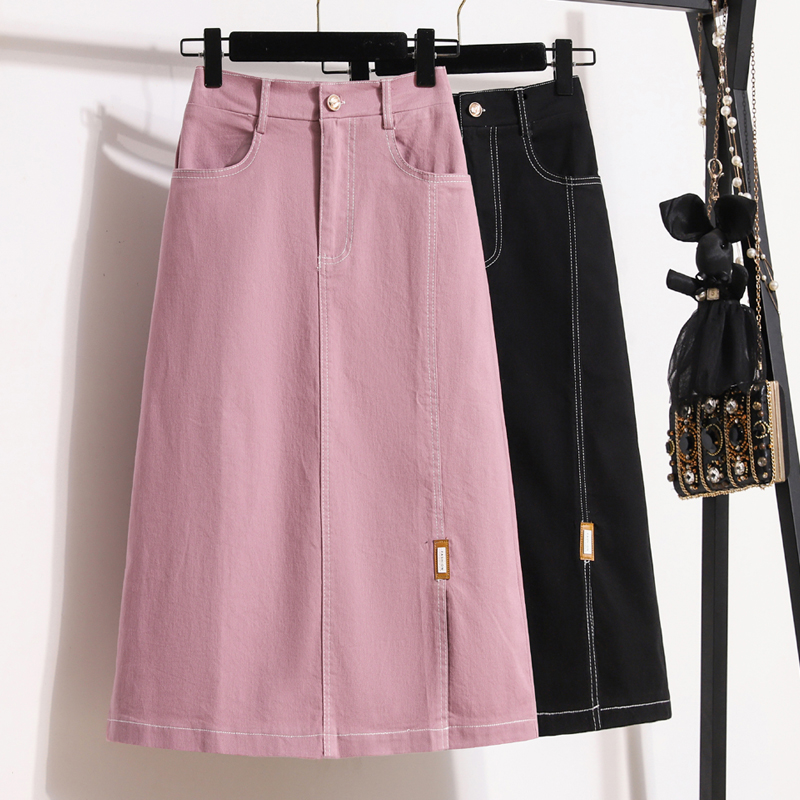 Long summer skirt elasticity fat denim skirt for women
