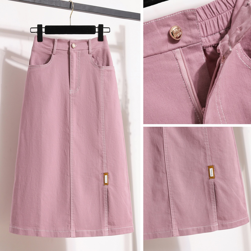 Long summer skirt elasticity fat denim skirt for women