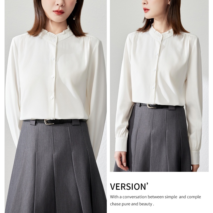 Wood ear white cstand collar drape shirt for women