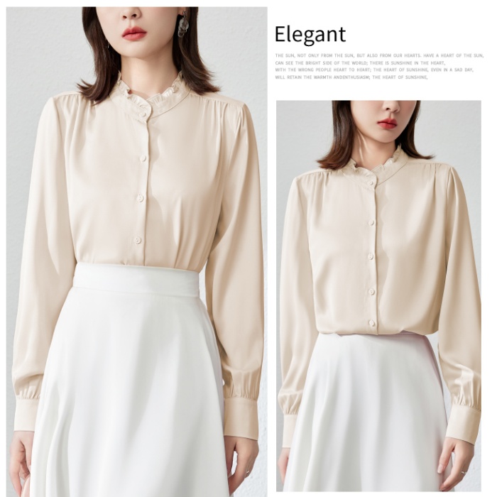 Wood ear white cstand collar drape shirt for women