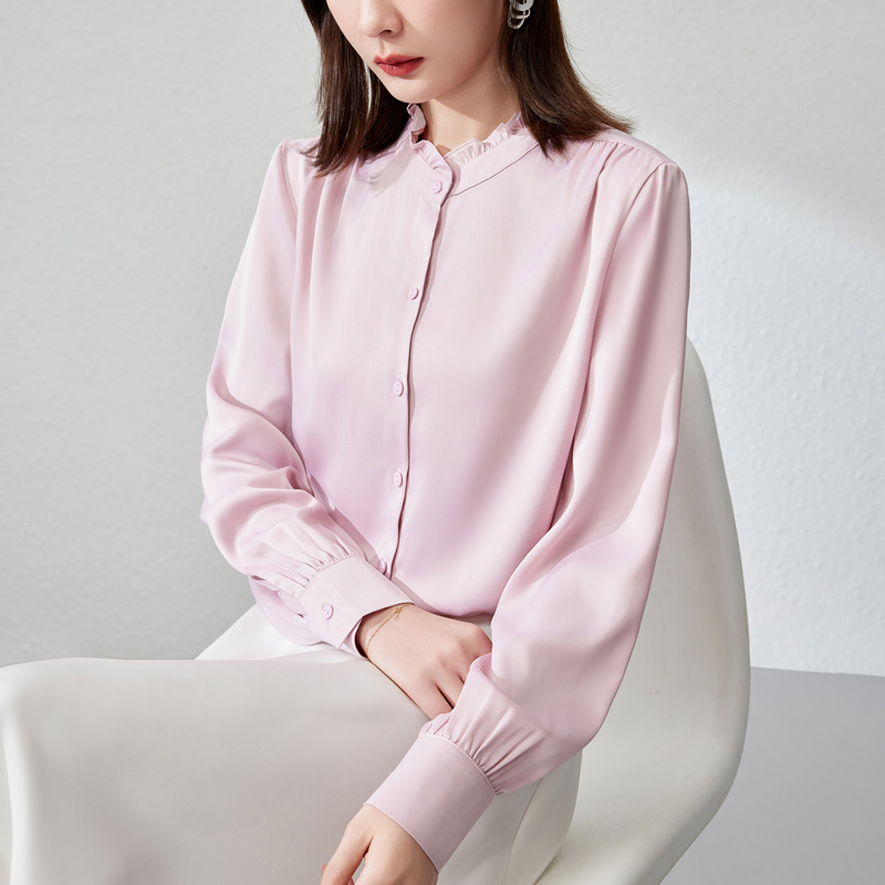 Wood ear white cstand collar drape shirt for women