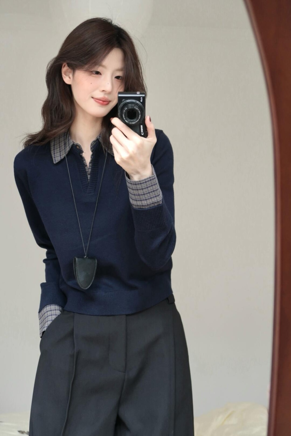 Spring knitted bottoming shirt Pseudo-two lapel tops