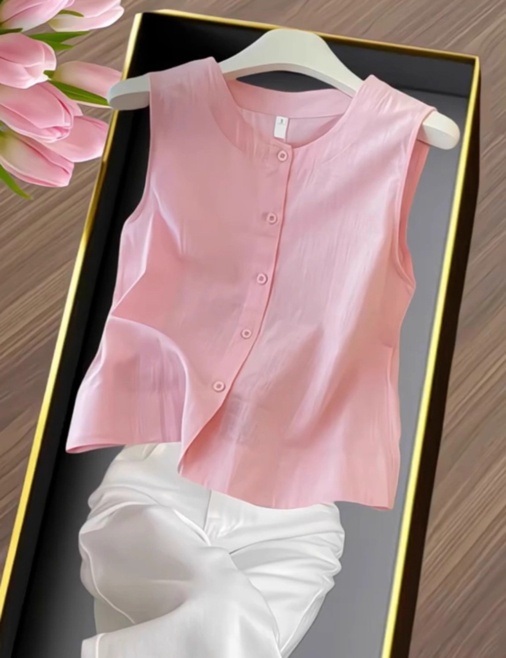 Flax pink unique shirt Korean style niche sleeveless tops