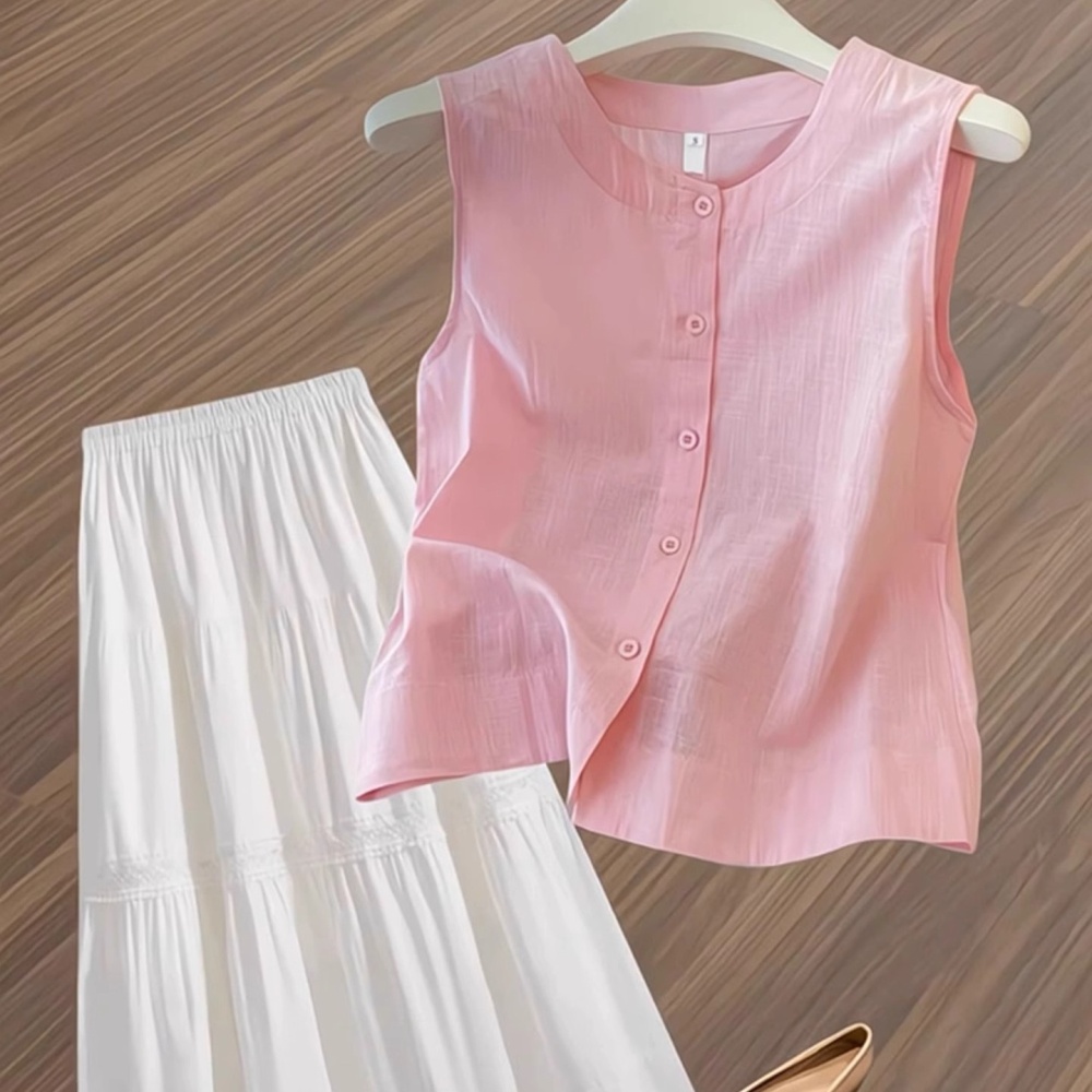 Flax pink unique shirt Korean style niche sleeveless tops