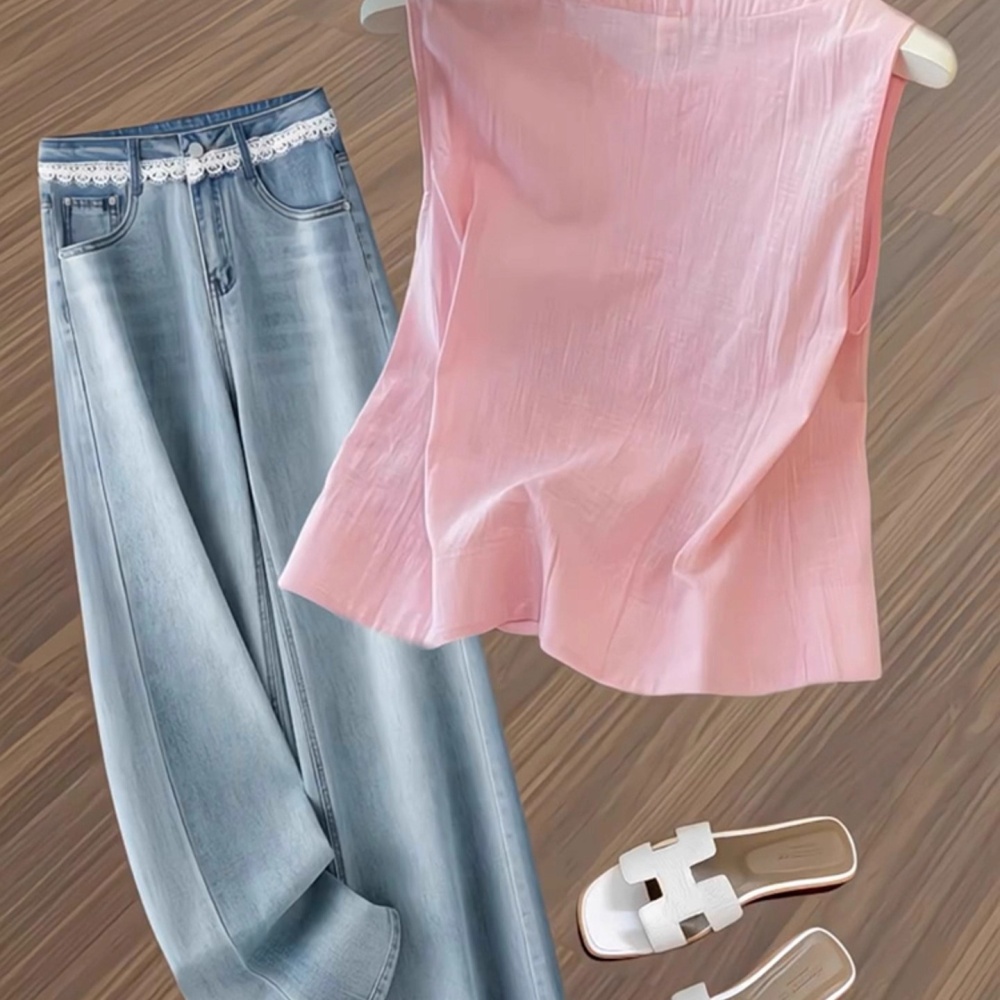 Flax pink unique shirt Korean style niche sleeveless tops