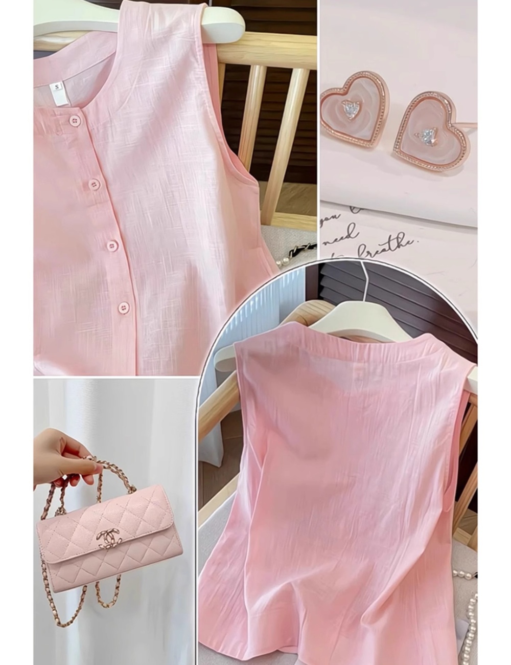 Flax pink unique shirt Korean style niche sleeveless tops