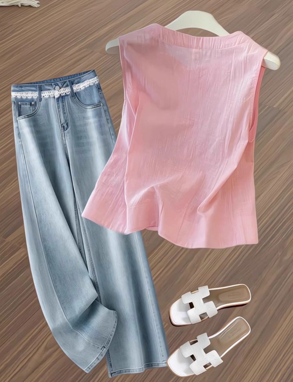 Flax pink unique shirt Korean style niche sleeveless tops
