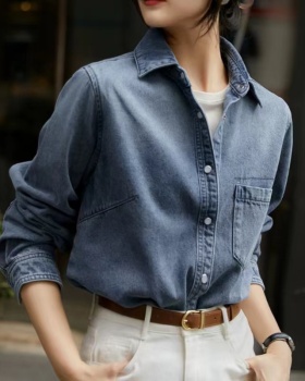 Autumn washed long sleeve coat denim retro shirt