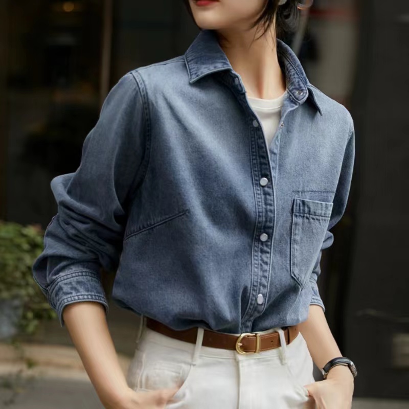 Autumn washed long sleeve coat denim retro shirt