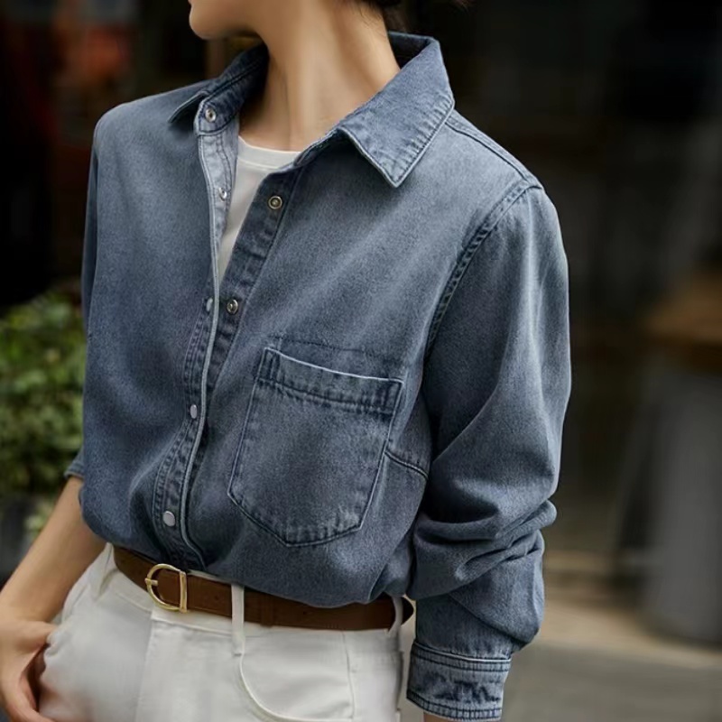Autumn washed long sleeve coat denim retro shirt