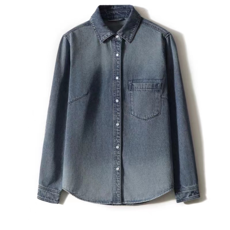 Autumn washed long sleeve coat denim retro shirt