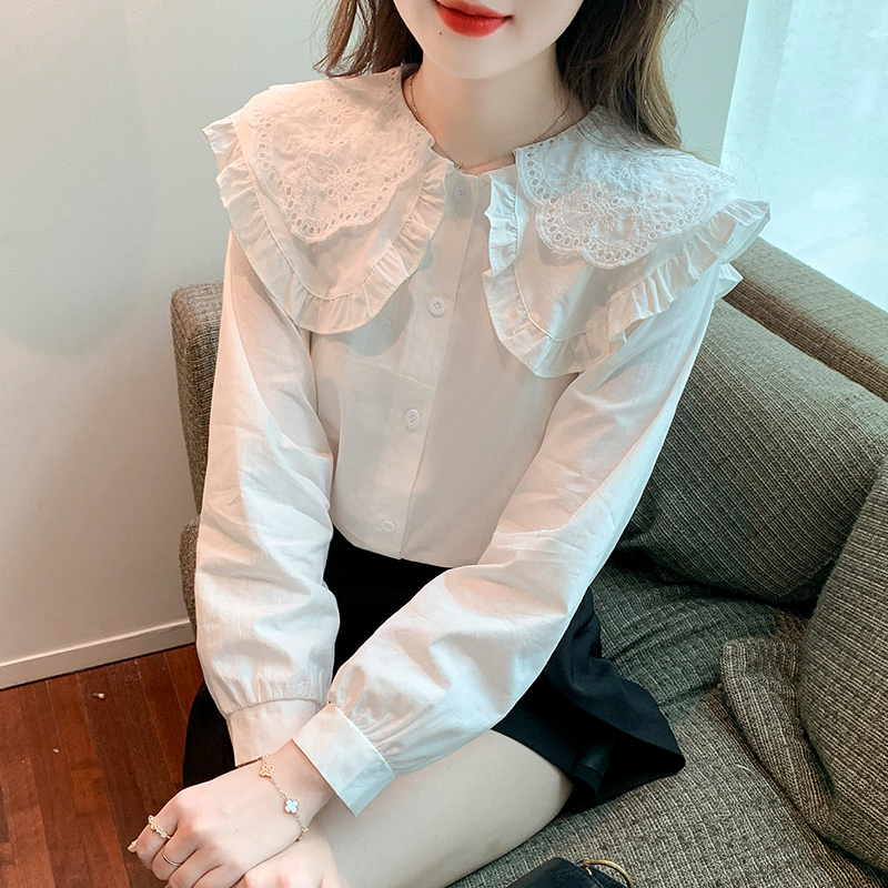 Doll collar all-match tops autumn loose shirt for women