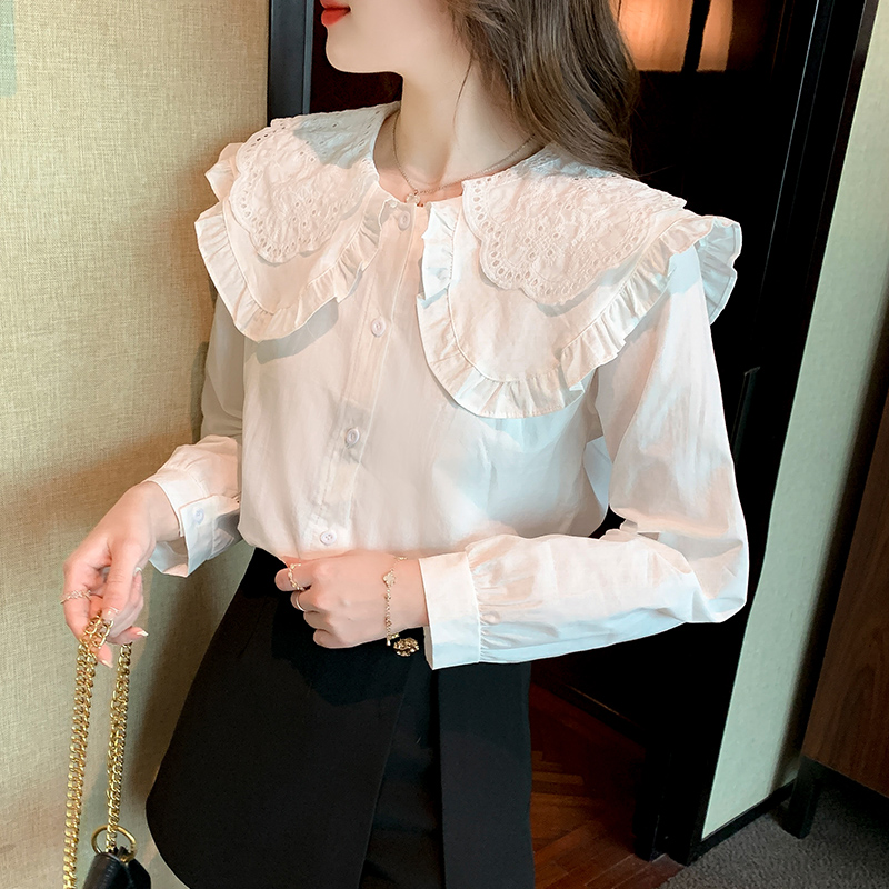 Doll collar all-match tops autumn loose shirt for women