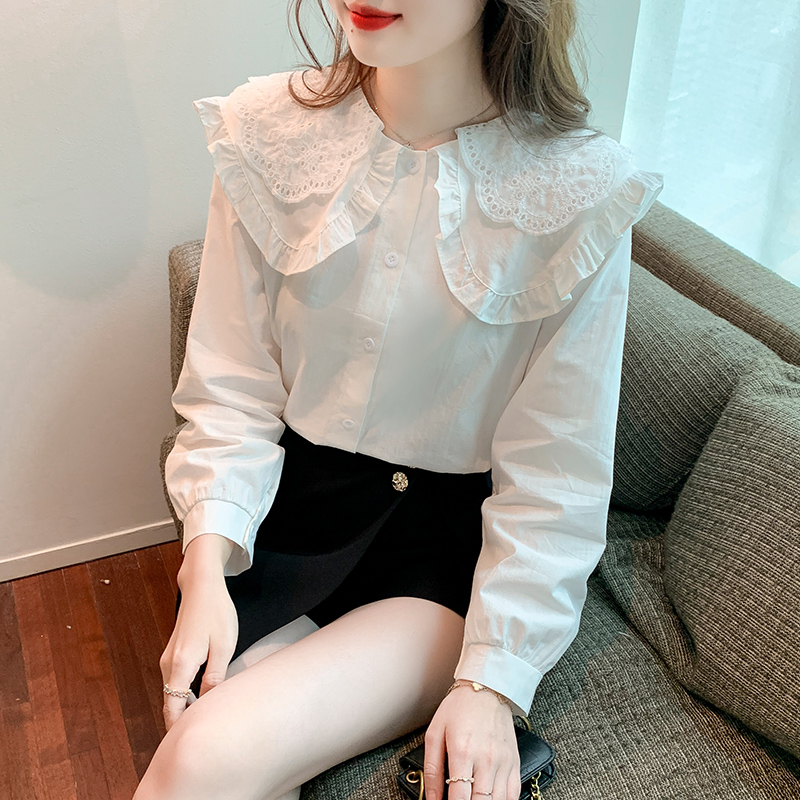Doll collar all-match tops autumn loose shirt for women