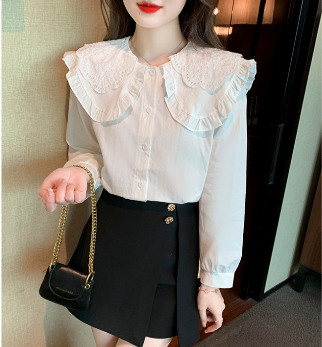 Doll collar all-match tops autumn loose shirt for women