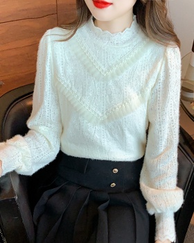 Bottoming autumn and winter lace half high collar shirts