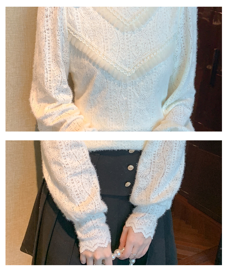 Bottoming autumn and winter lace half high collar shirts
