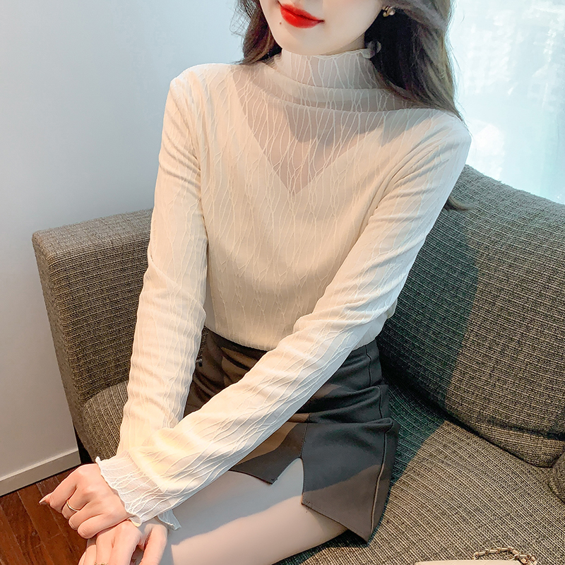 Korean style high collar tops gauze bottoming shirt for women
