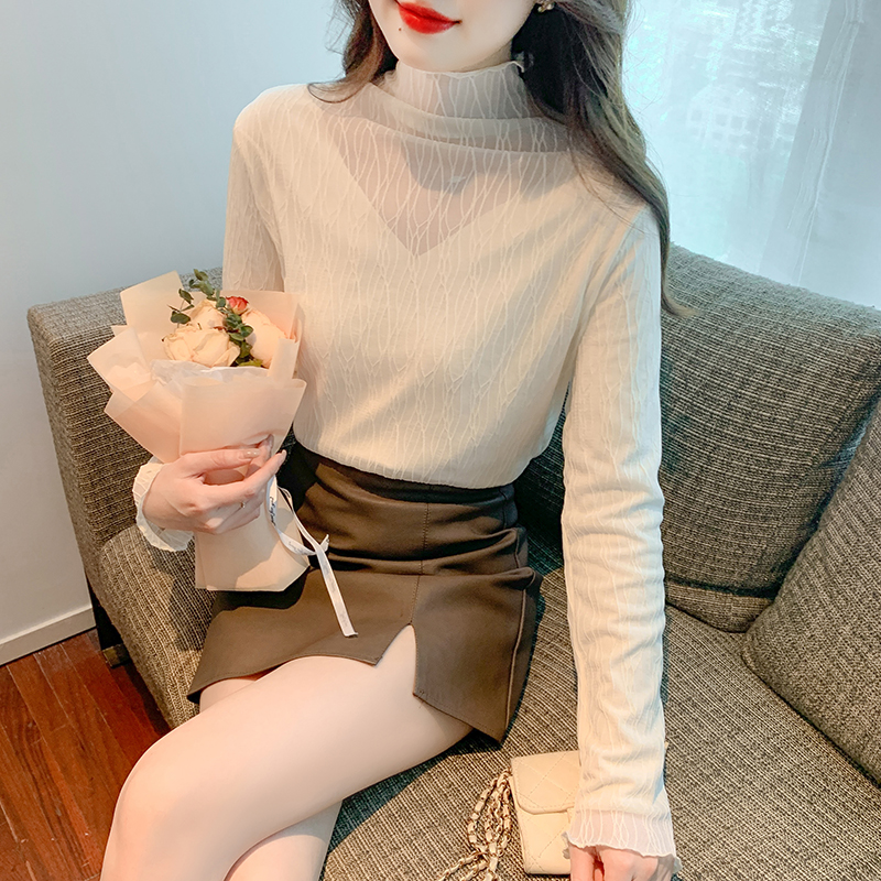 Korean style high collar tops gauze bottoming shirt for women