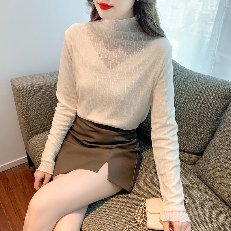 Korean style high collar tops gauze bottoming shirt for women