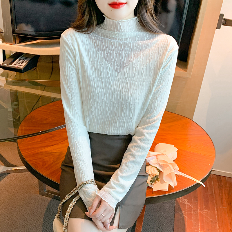 Korean style high collar tops gauze bottoming shirt for women