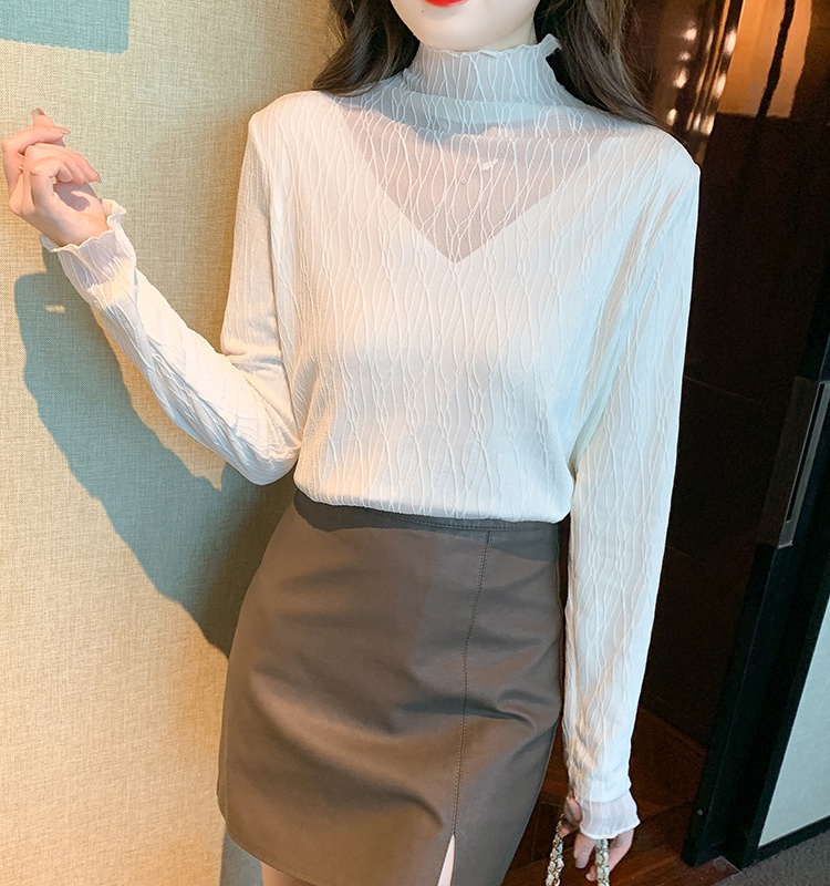 Korean style high collar tops gauze bottoming shirt for women