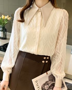 Jacquard long sleeve shirt inside the ride tops for women