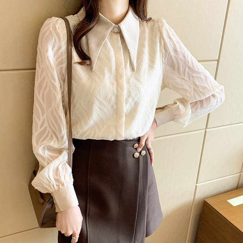 Jacquard long sleeve shirt inside the ride tops for women