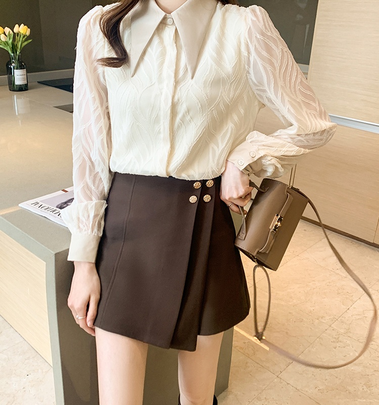Jacquard long sleeve shirt inside the ride tops for women