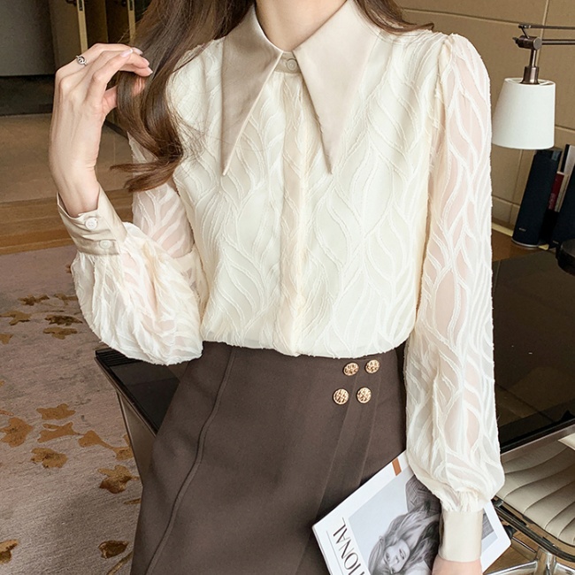 Jacquard long sleeve shirt inside the ride tops for women