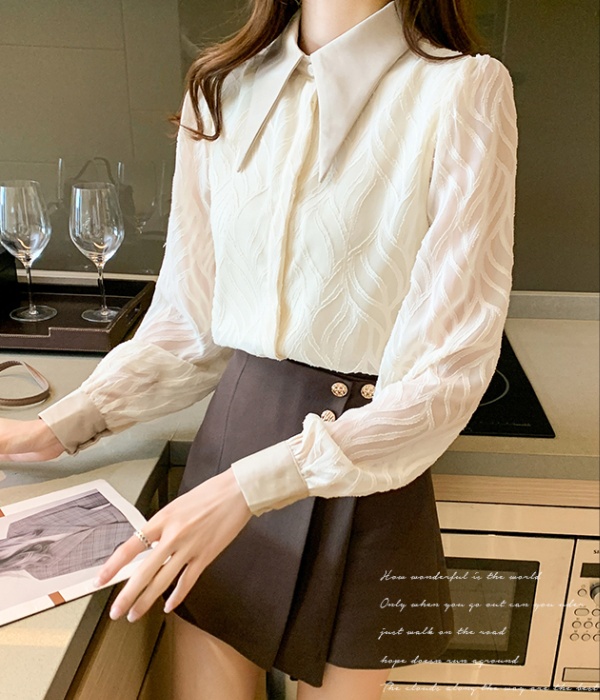 Jacquard long sleeve shirt inside the ride tops for women