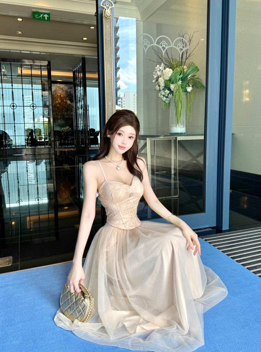 Temperament show young fold Western style dress 2pcs set