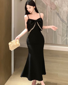 Slim black mermaid formal dress beading temperament dress