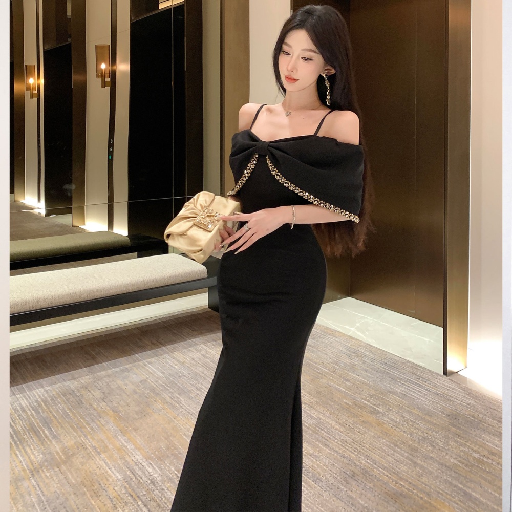 Slim black mermaid formal dress beading temperament dress