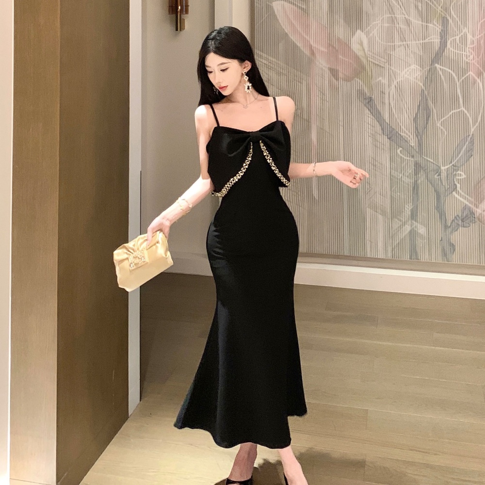 Slim black mermaid formal dress beading temperament dress