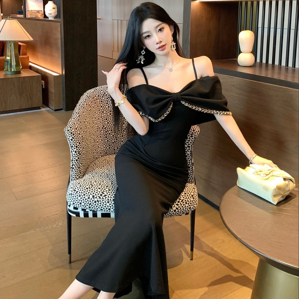 Slim black mermaid formal dress beading temperament dress